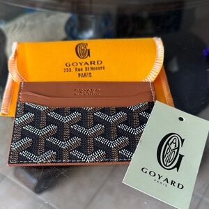 Goyard Brown and Black Chevron Card Holder with Leather Trim